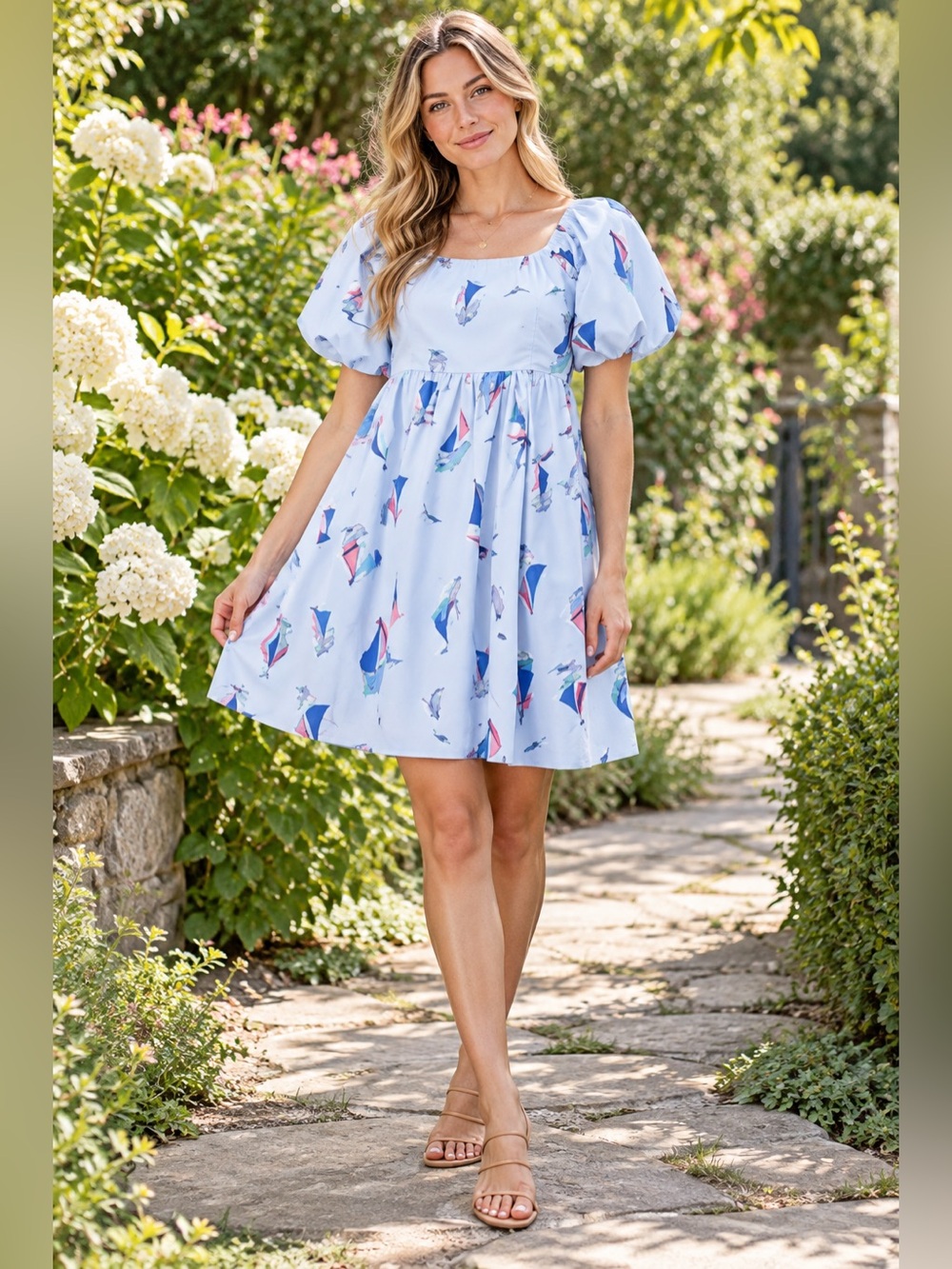 EASEL Blue Sailboat Print Dress S